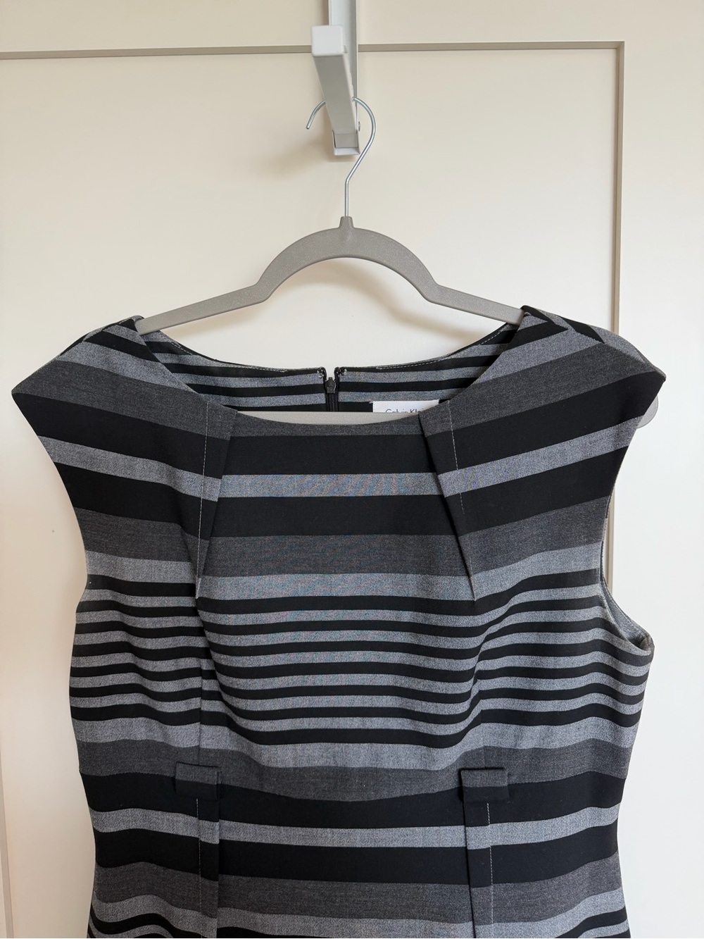 Calvin Klein Black and Gray Striped Sheath Dress